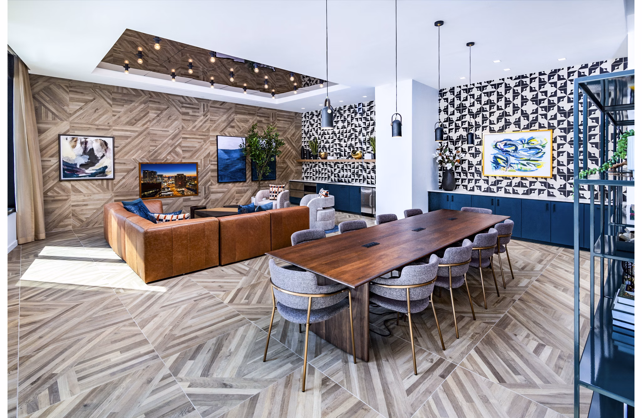Elegant clubhouse with contemporary design elements at Fallyn Apartments, offering luxury social spaces for residents