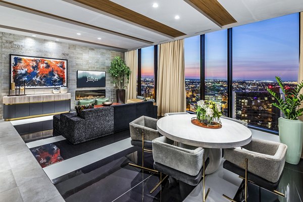 Modern clubhouse with stylish seating and billiards at Fallyn Apartments