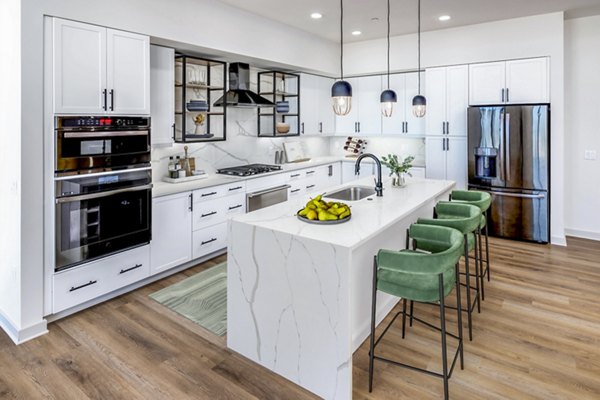 Modern kitchen featuring stainless steel appliances and elegant cabinetry in Fallyn Apartments Ideal for luxury living and culinary enthusiasts