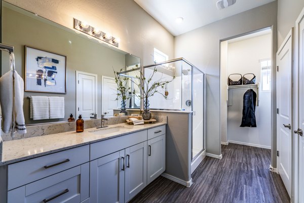 Modern bathroom with elegant fixtures at Vlux at Queen Creek Apartments