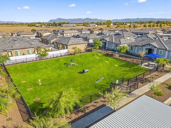 Off-leash dog park with agility equipment at Vlux at Queen Creek Apartments