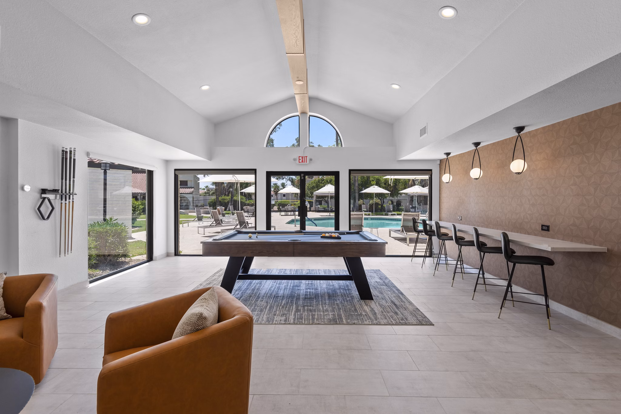 Inviting clubhouse with modern amenities at La Privada Apartments, a luxury residence by Greystar