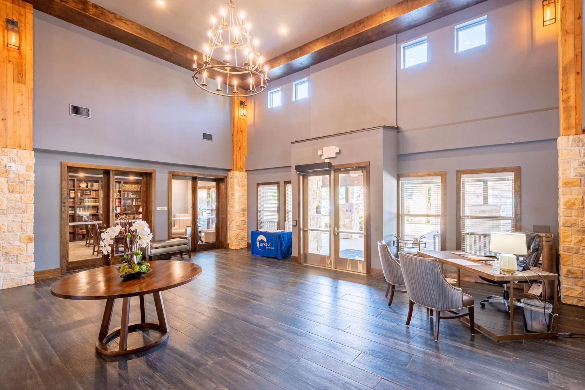 Larkspur at Twin Creeks: Modern clubhouse with stylish seating and decor