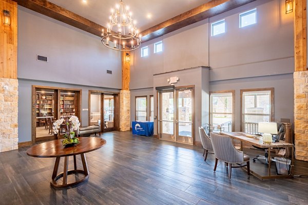 Larkspur at Twin Creeks: Modern clubhouse with stylish seating and decor