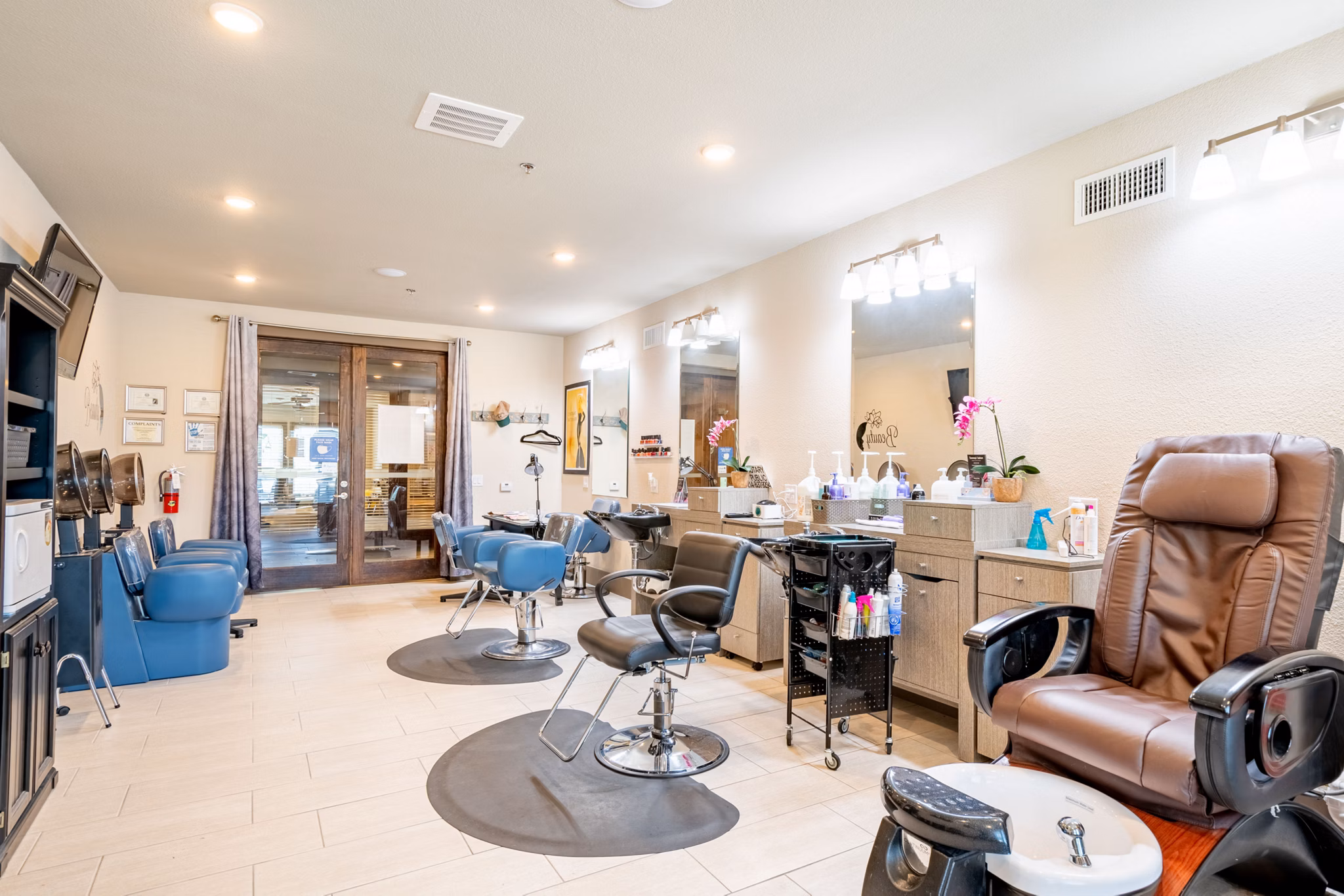 Contemporary salon space featuring sleek design at Larkspur at Twin Creeks Apartments