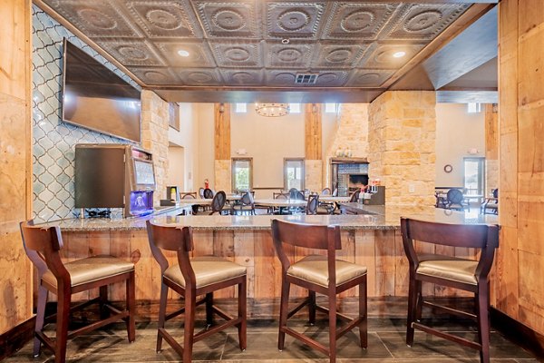 Clubhouse featuring modern lounge and recreation area in Larkspur at Twin Creeks Apartments