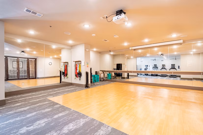 Yoga and spin studio with modern equipment at Larkspur at Twin Creeks Apartments