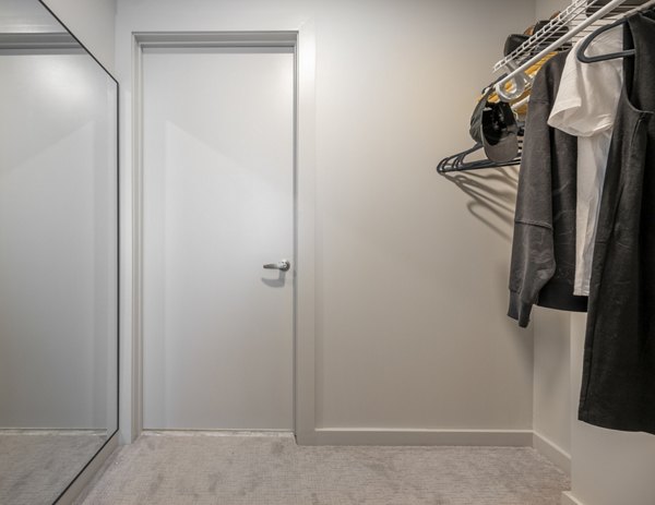 Walk-in closet with ample shelving and organization space at 1550 on the Charles Apartments