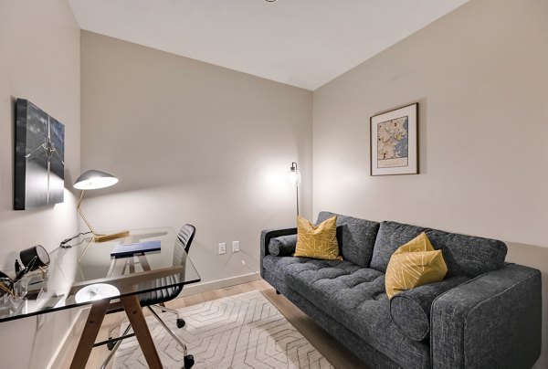 Home office with modern decor in 1550 on the Charles Apartments
