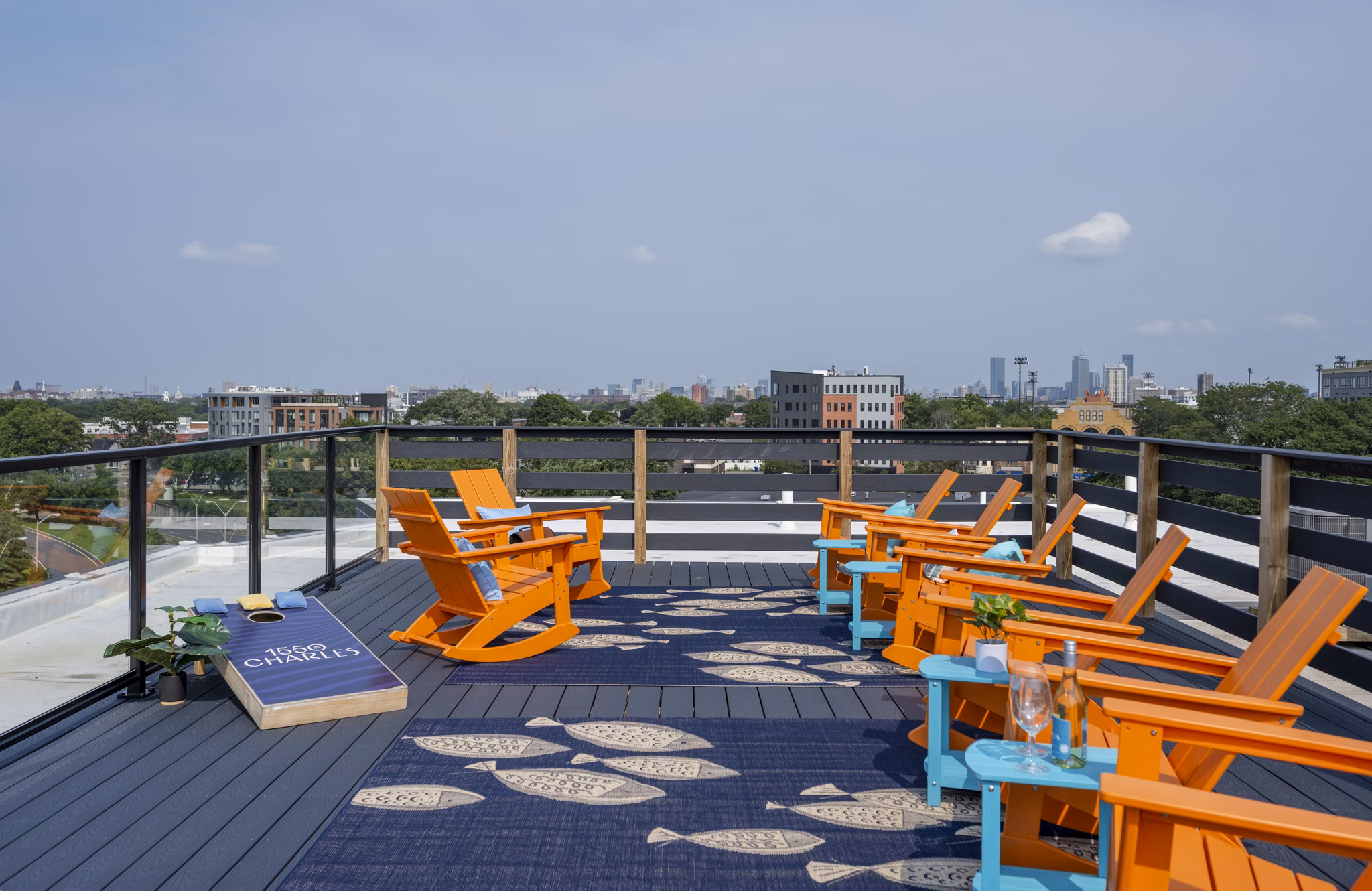 Rooftop deck with stunning city views at 1550 on the Charles Apartments