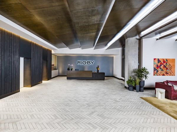 Modern clubhouse with sleek design at Rigby Apartments, luxury living space