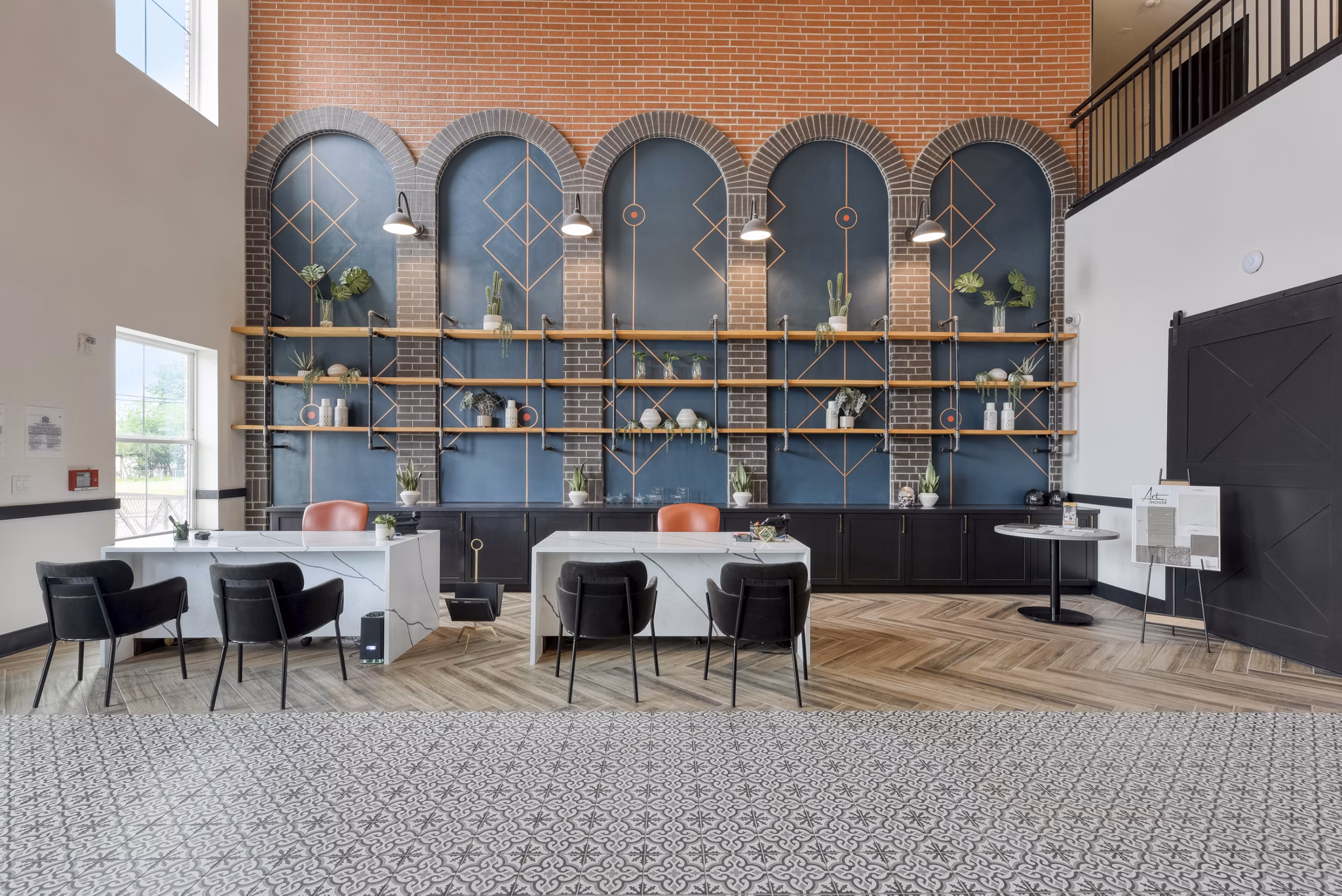 Stylish clubhouse featuring modern decor at Art House SATX luxury apartments in San Antonio