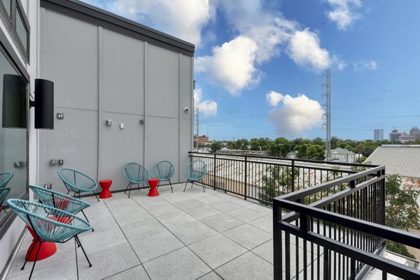 Spacious rooftop deck with city views at Art House SATX luxury apartments