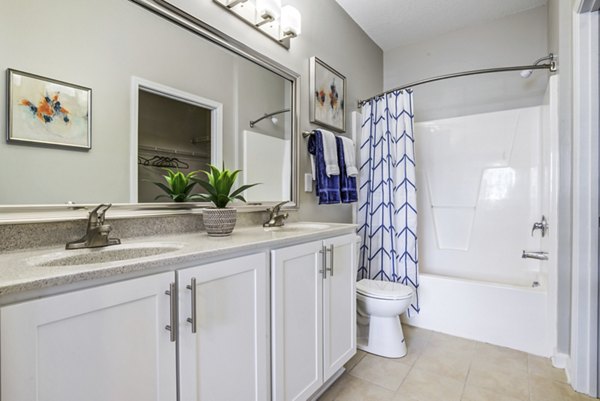 Modern bathroom with elegant finishes at Avant at Steele Creek luxury apartments