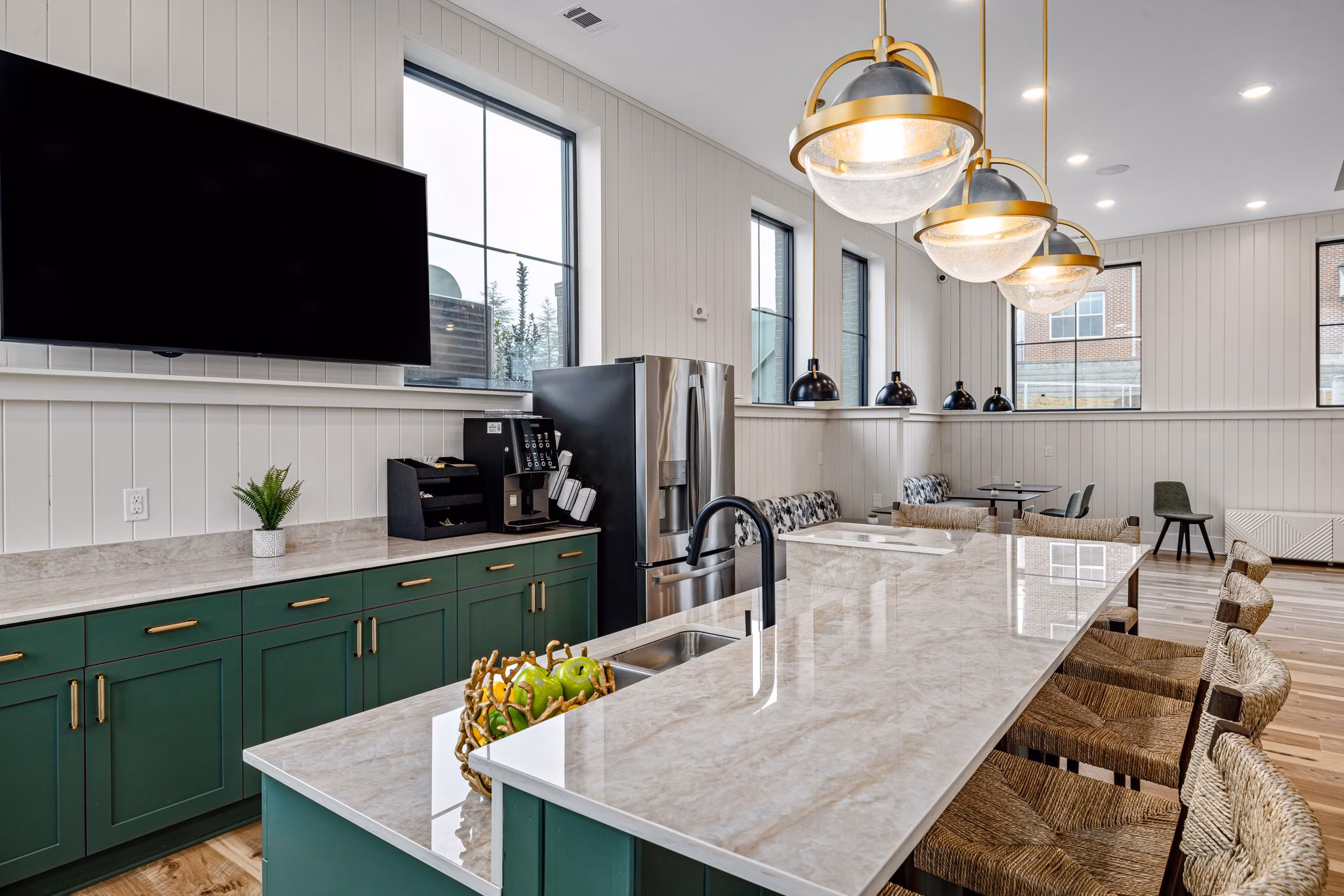 Luxurious clubhouse with modern seating and lounge area at Encore at Heritage Apartments, offering a premium experience for residents