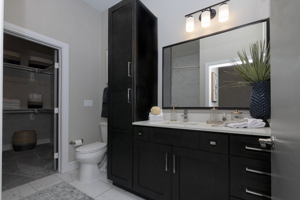 Modern bathroom with sleek fixtures at Canal 1535 Apartments, offering luxury living in a vibrant community