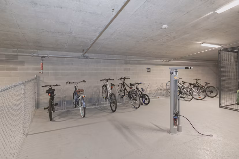Secure bike storage facility at Canal 1535 Apartments, providing convenience and safety for residents in a central urban location
