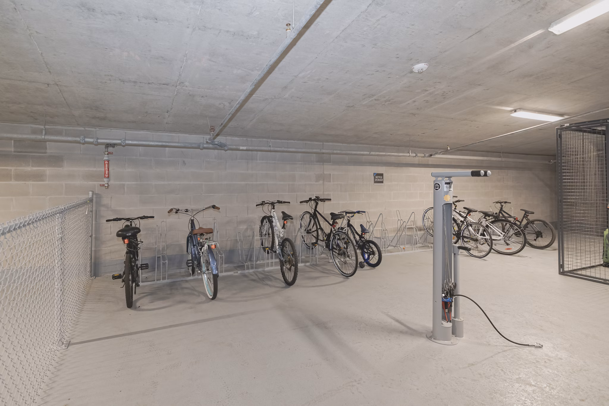 Secure bike storage facility at Canal 1535 Apartments, providing convenience and safety for residents in a central urban location