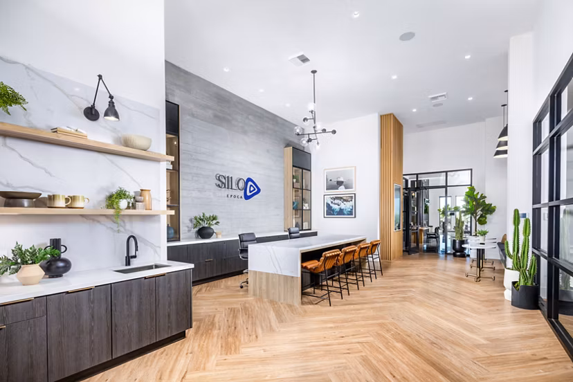 Sophisticated clubhouse lobby with modern furnishings at Silo Apartments