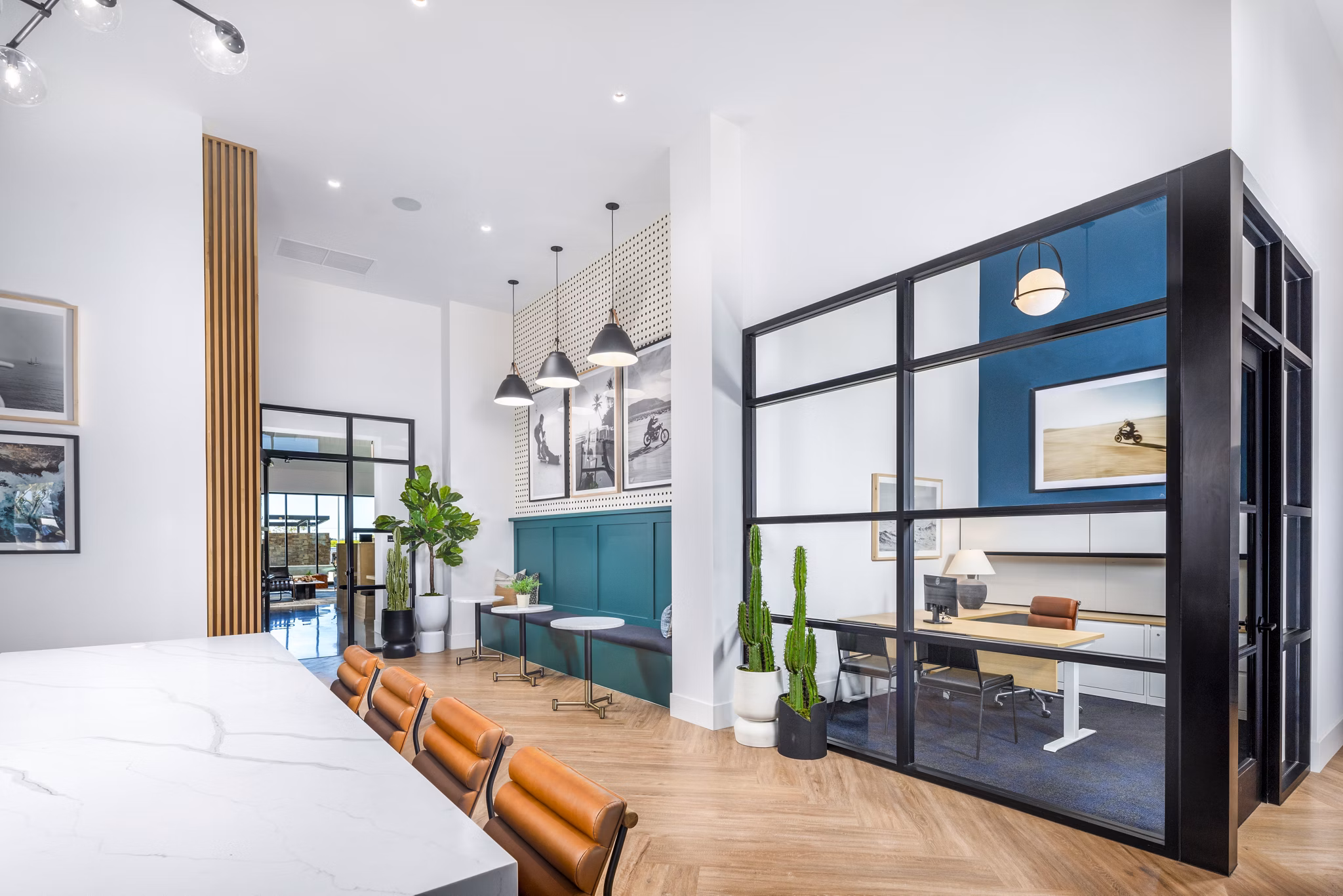 Clubhouse and leasing office with modern design at Silo Apartments