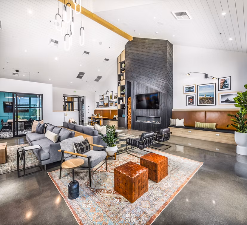 Silo Apartments: Elegant clubhouse lobby with modern decor and comfortable seating
