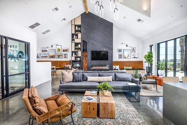 Sophisticated clubhouse lobby with modern decor at Silo Apartments
