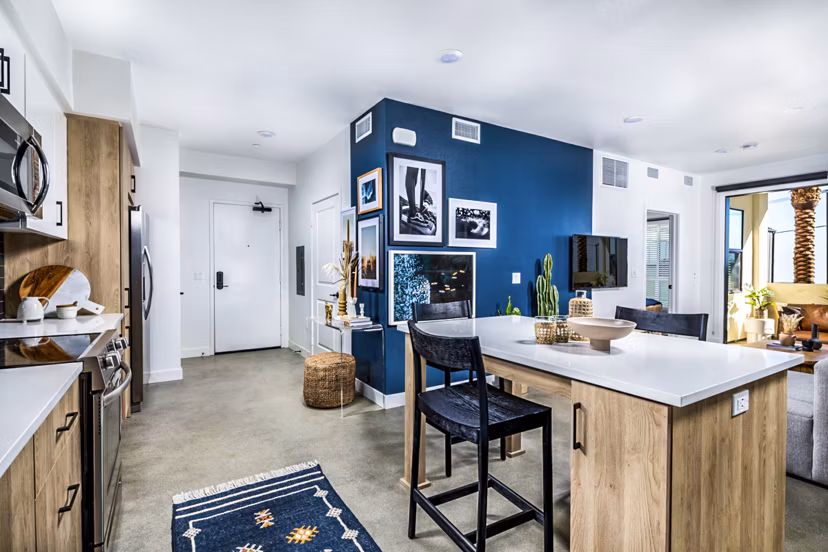 Sleek modern kitchen with stainless steel appliances at Silo Apartments