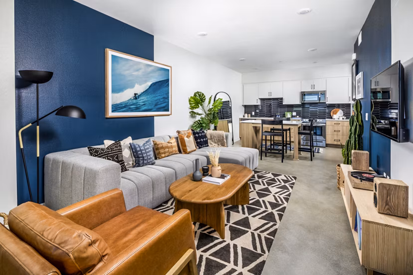 Contemporary living room with stylish furnishings in Silo Apartments
