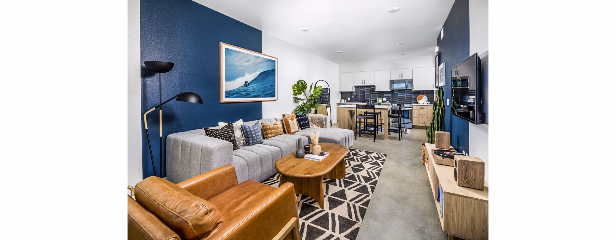Contemporary living room with stylish furnishings in Silo Apartments