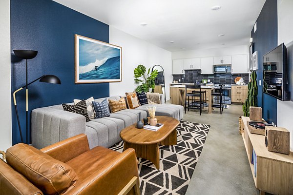 Contemporary living room with stylish furnishings in Silo Apartments