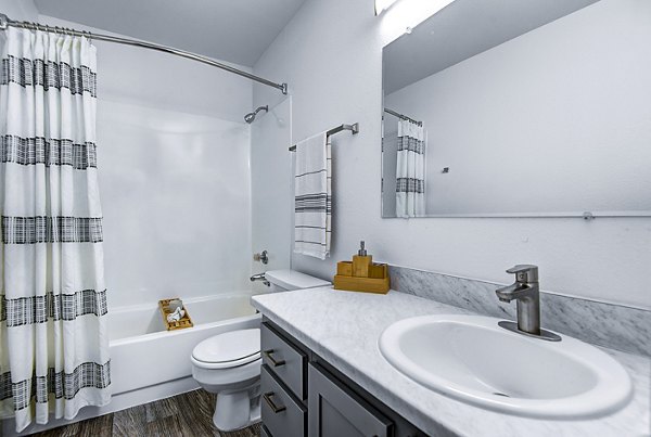 Bathroom featuring elegant fixtures and modern design in Capitol Heights Apartments