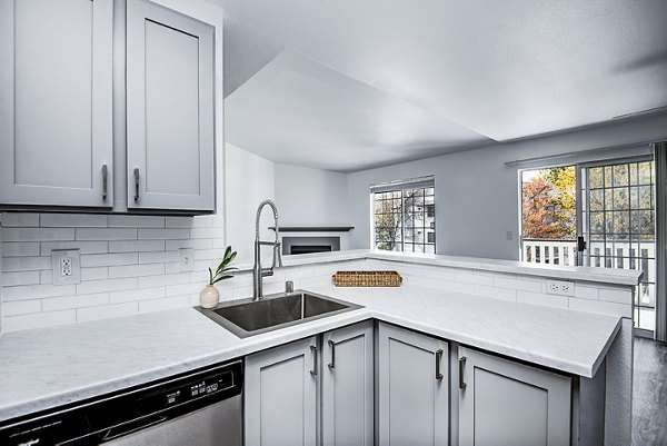 Modern kitchen with stainless steel appliances in Capitol Heights Apartments