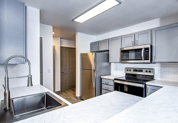 Modern kitchen with stainless steel appliances in Capitol Heights Apartments, luxury living in downtown Seattle