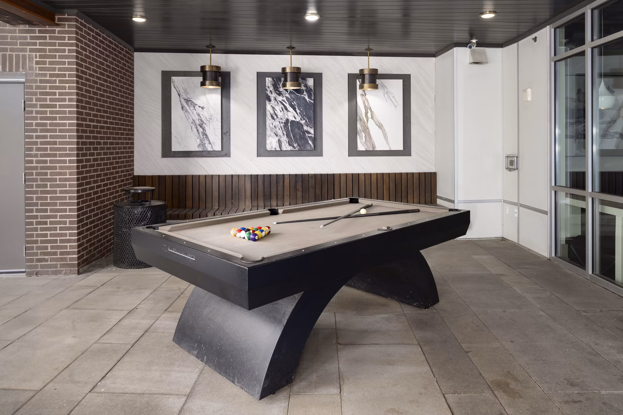 Clubhouse featuring contemporary design elements at River House Apartments, a luxury living community