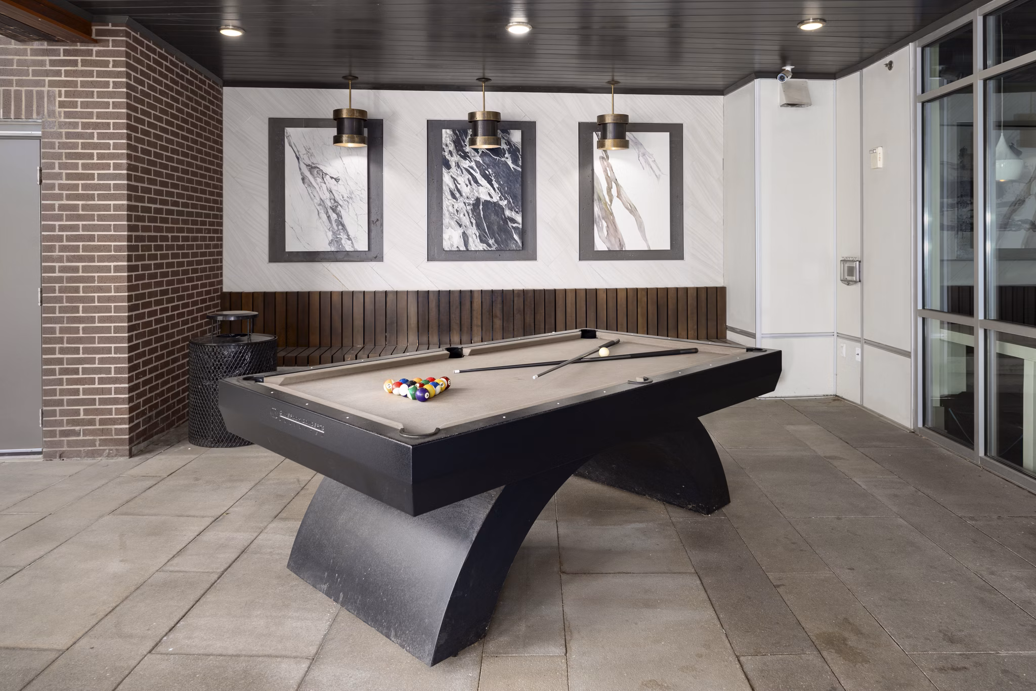 Clubhouse featuring contemporary design elements at River House Apartments, a luxury living community