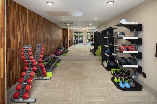 Modern fitness center with state-of-the-art equipment at River House Apartments, perfect for athletic training and active living