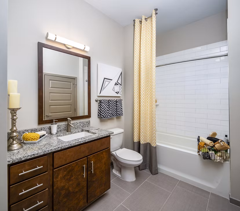 Luxurious bathroom with marble accents at Terra House Apartments, Nashville