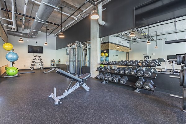 State-of-the-art fitness center with modern equipment at The Lola Apartments, ideal for a luxury fitness experience