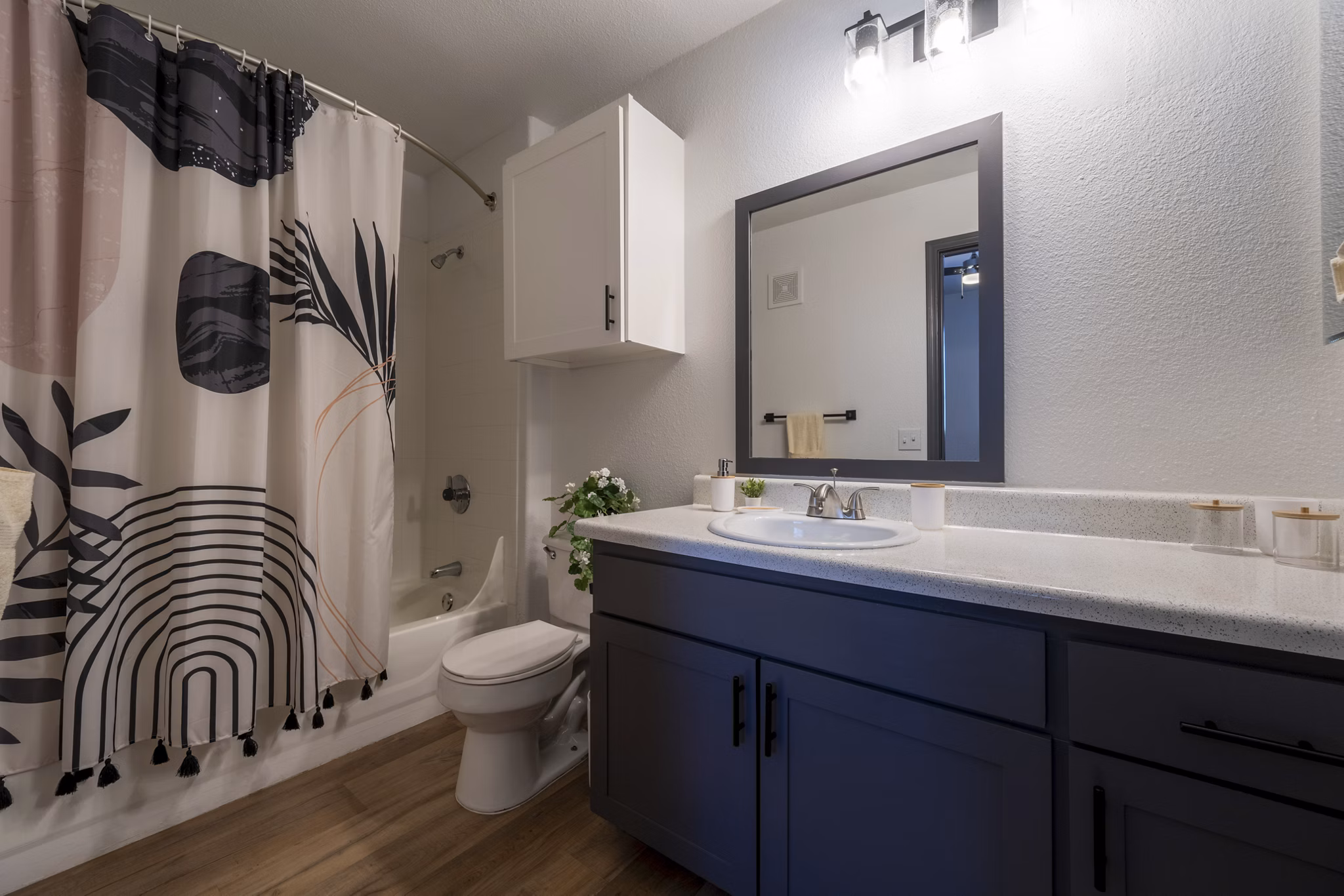 Bathroom featuring modern fixtures and double vanity in Gateway at Tempe Apartments, a Greystar luxury community