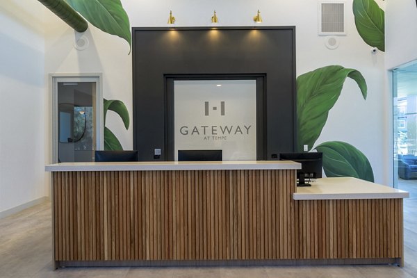 Stylish clubhouse with modern seating at Gateway at Tempe Apartments