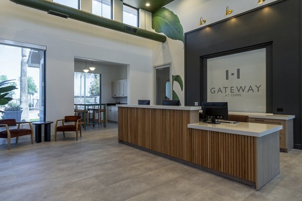 Contemporary clubhouse with stylish seating and vibrant decor at Gateway at Tempe Apartments