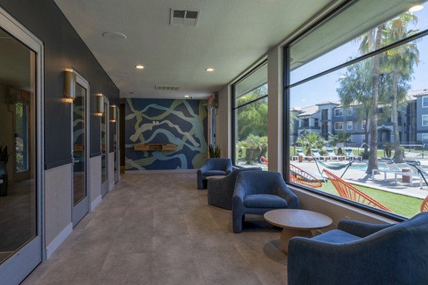 Modern clubhouse with contemporary design at Gateway at Tempe Apartments, offering a luxury social space in a Greystar community