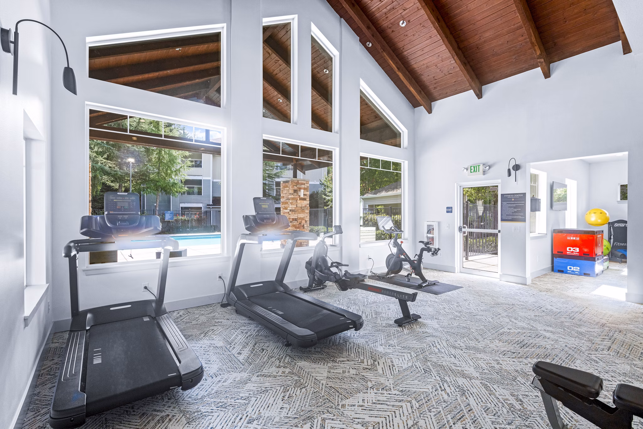 State-of-the-art fitness center with modern equipment at The Dakota Apartments, perfect for active lifestyles in a luxury setting