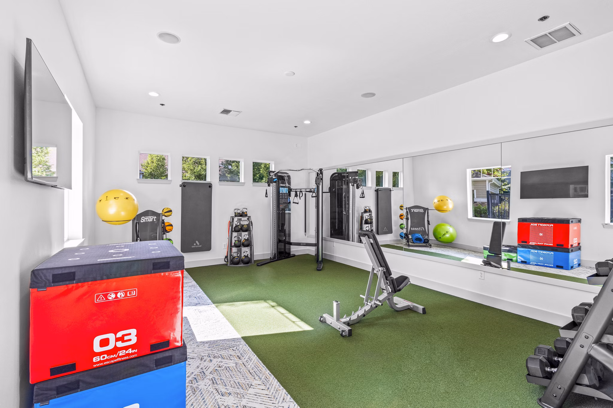 State-of-the-art fitness center with modern equipment at The Dakota Apartments
