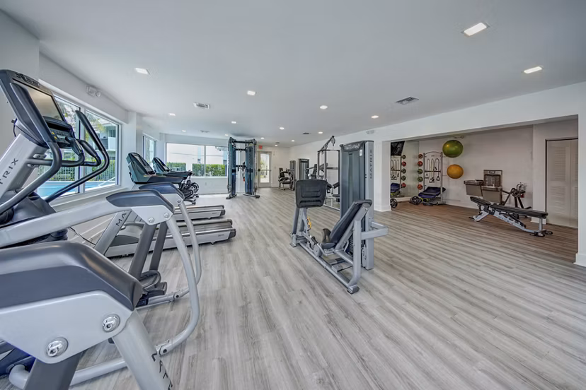 fitness center at 7 West Apartments