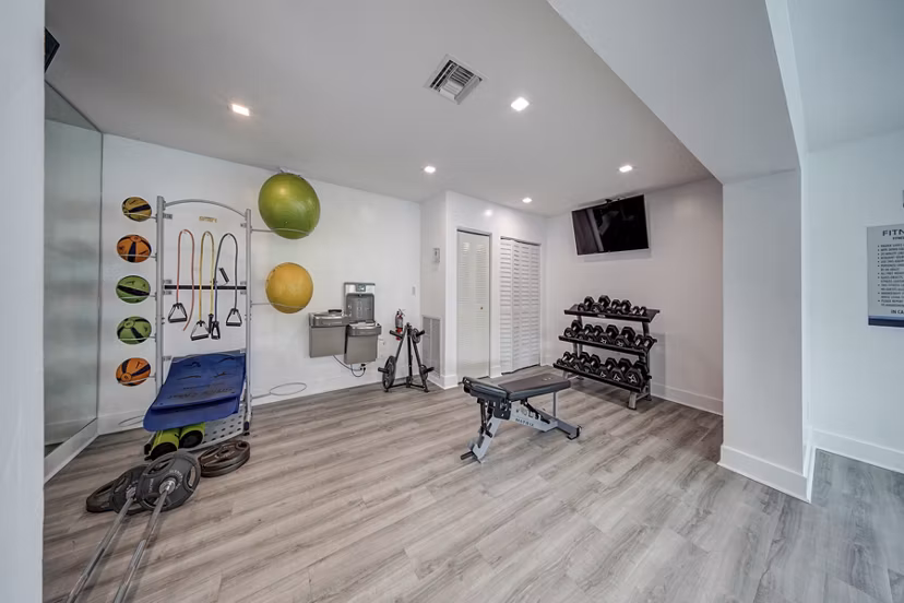fitness center at 7 West Apartments