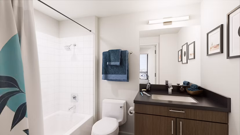 Modern bathroom with sleek fixtures at Union Grantville Apartments