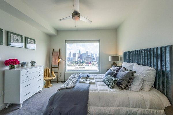 Spacious walk-in closet with ample shelving in The Travis Apartments, Austin luxury apartments