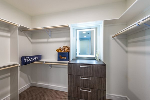 bedroom closet at The Travis Apartments