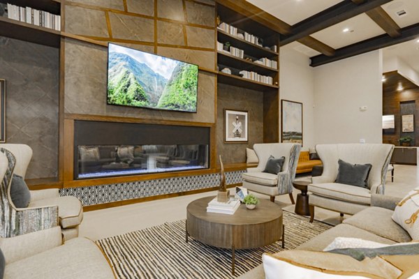 Clubhouse featuring modern seating and decor at The Lyric at Keller Center Stage Apartments